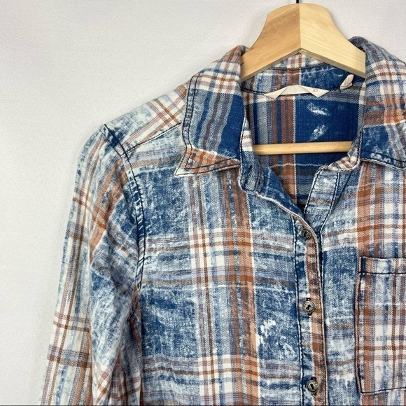 Soft Surroundings Blue & Orange Plaid Long Sleeve Button Down XS - Picture 3 of 4